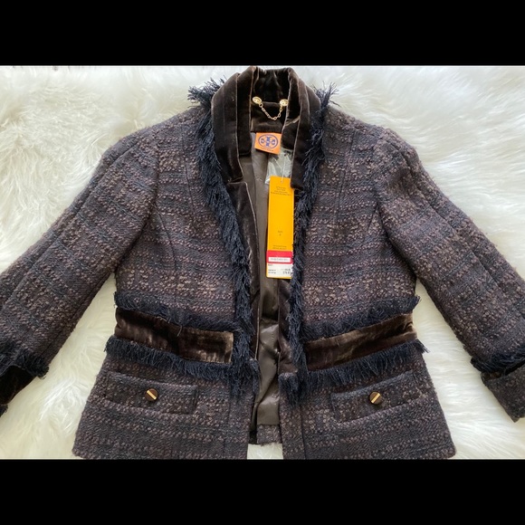 Tory Burch Jackets & Blazers - Tory Burch Imera Brown Tweed Velour Collar BNWT S2